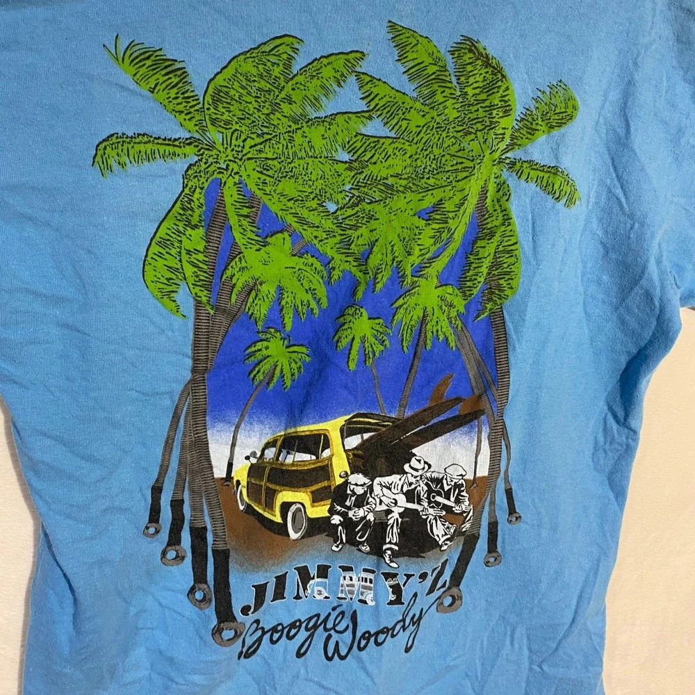 Vintage Jimmy'Z Boogie Woody T Shirt Blue Graphic Surf Skate 80s Made in USA M - Picture 10 of 12